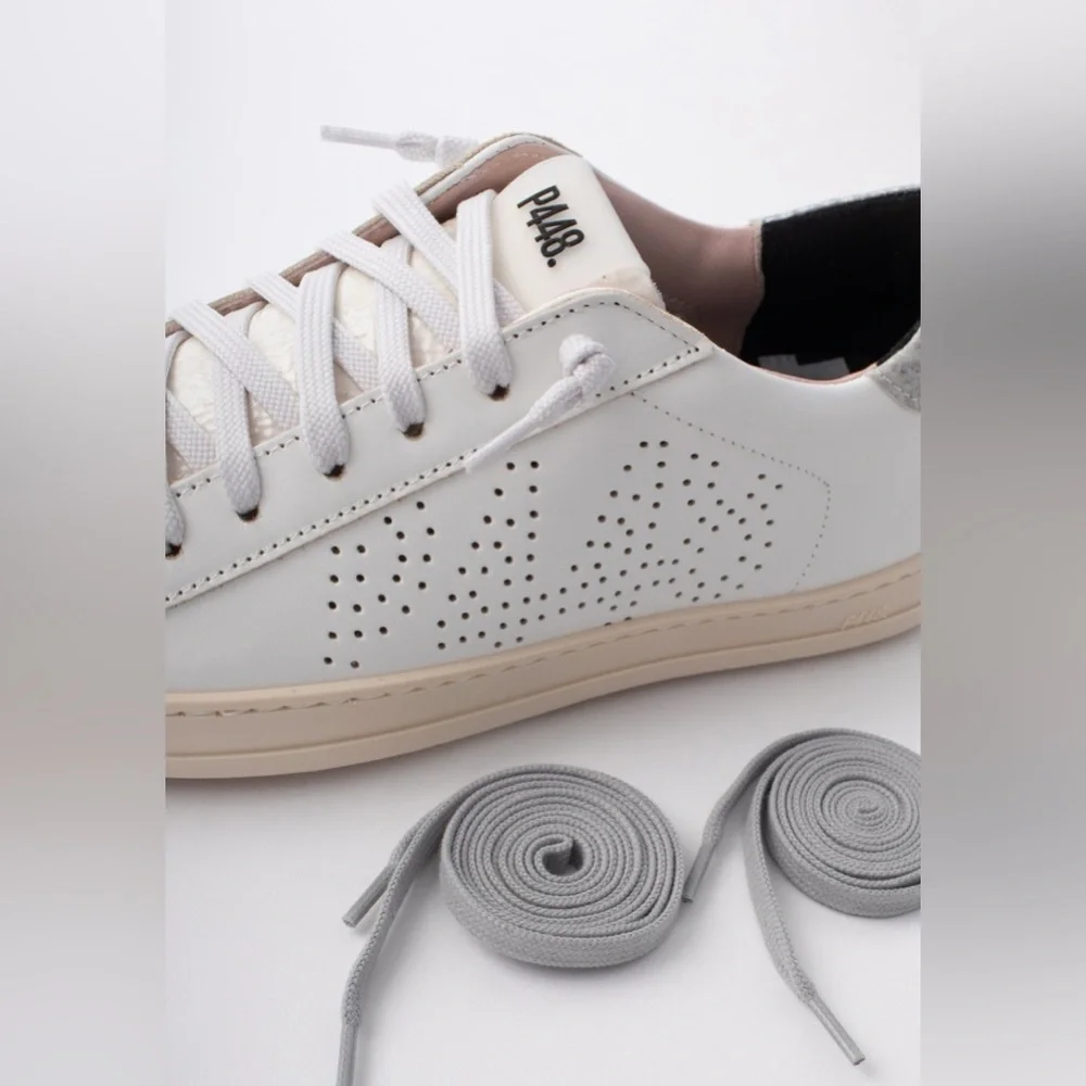 P448 John Silver White Sneakers with Pink Soles & Gray Laces - Size 37 - Picture 6 of 16